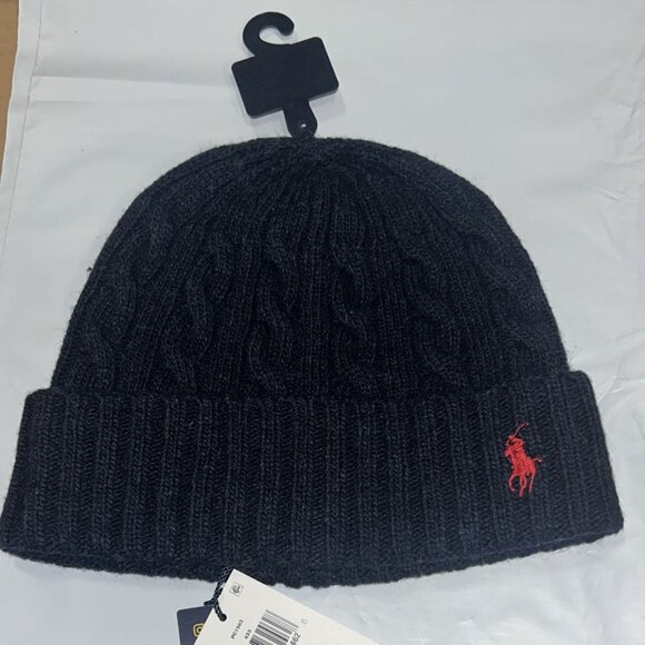 Polo Ralph Laurent Classic Cable Knit Beanie navy red - Picture 1 of 1